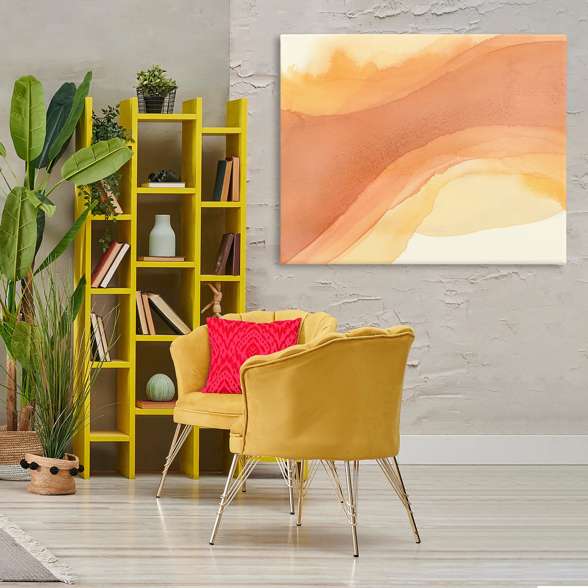 Stupell Industries Splashed Orange Movement Abstract Painting Wrapped Canvas Art Print Wall Art, 48 x 36