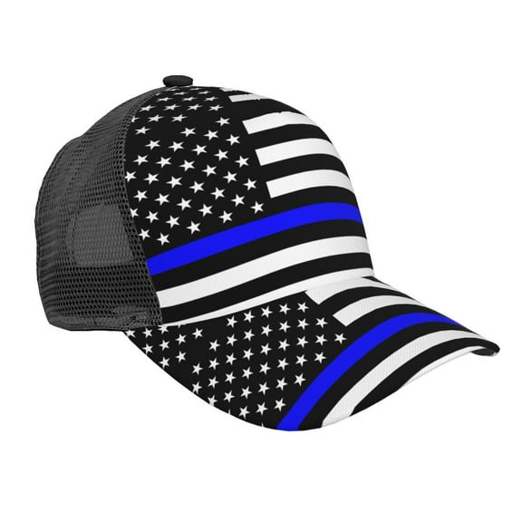 Men Women Police Thin Blue Line Flag Adjustable Trucker Hat Lightweight Mesh Back Baseball Cap One Size