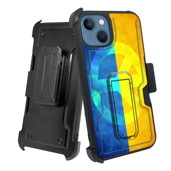 ANJ  Rugged Shockproof Holster Case w/Card Slot, Kickstand   Tempered Glass for iPhone 13 (6.1") - Peace in Ukraine 2