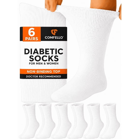 Comfello Diabetic Crew Socks for Men – 6 Pairs, Non-Binding, Seamless Toe, Soft Cotton Moisture-Wicking Socks