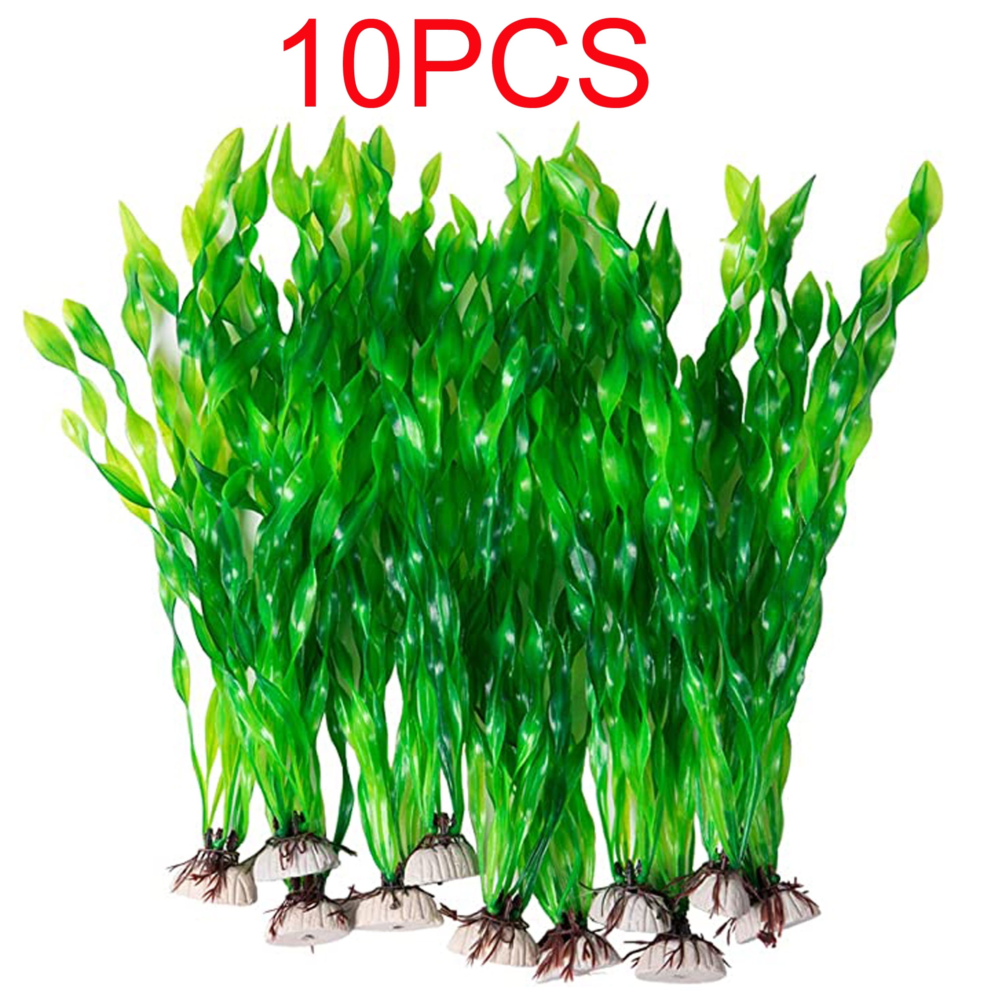 10 Pack Green Plastic Artificial Fake Faux Aquarium Plants for Fish