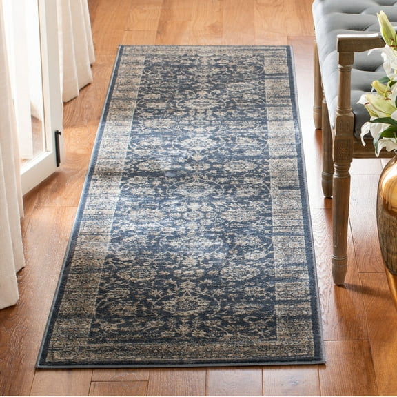 SAFAVIEH Vintage Coty Floral Bordered Runner Rug, Dark Grey/Cream, 2'2" x 8'