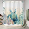 thumbnail image 6 of No Hook Shower Curtain, Teal Sea Turtle Shower Curtains for Bathroom with See Through Top Window, Summer Coastal Coral Ocean Linen Texture Waterproof & Washable Bath Curtain Standard 72"x72", 6 of 9