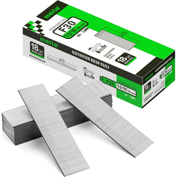 5,000 PcsMEITE Brad Nails 1-3/16-Inch, 18 Gauge Galvanized Brad Nail F30 for Pneumatic, Electric Brad Nailer Gun