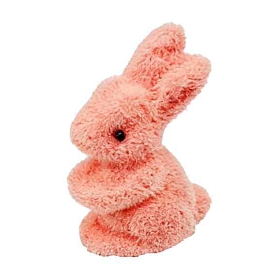 SLYNSHome Flocked Bunny Easter Decor Pink Moss Rabbit Figurines for Table Centerpieces Spring Garden Tabletop Sculpture