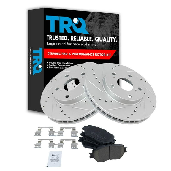 TRQ Front Performance Brake Pad & Rotor Kit Brake Pads Brake Rotors Set Ceramic Premium G-Coated Fits Select 2002-2006 Toyota Camry