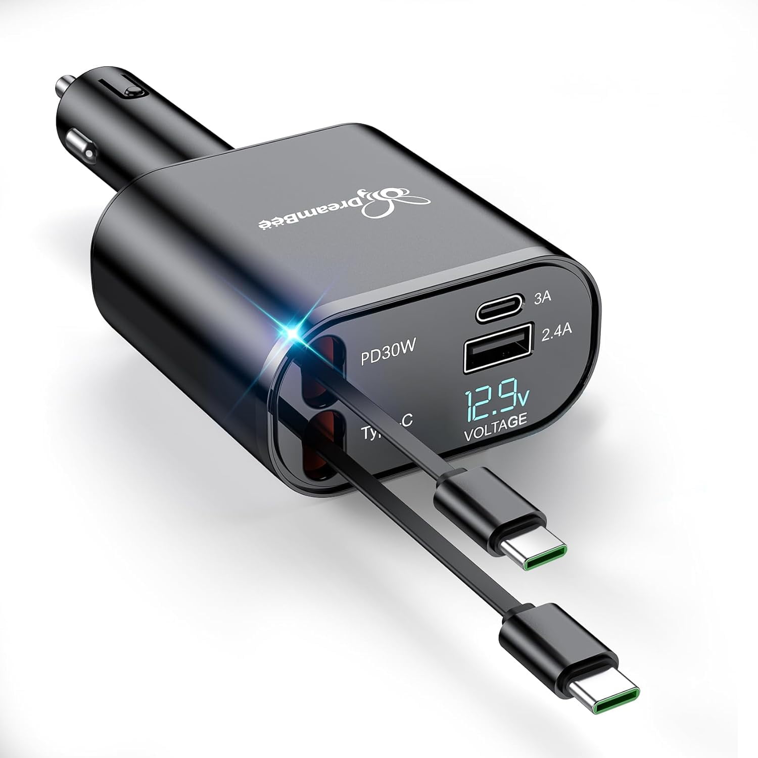 MHAWBL-Retractable Car Charger,66W Super Fast USB Car Phone Charger,Dual TypeC Retractable Cables Gifts for Men Women Car Truck Accessories for Samsung Galaxy S23+/S23,iPhone 17/16/15/ Pro Max, iPad