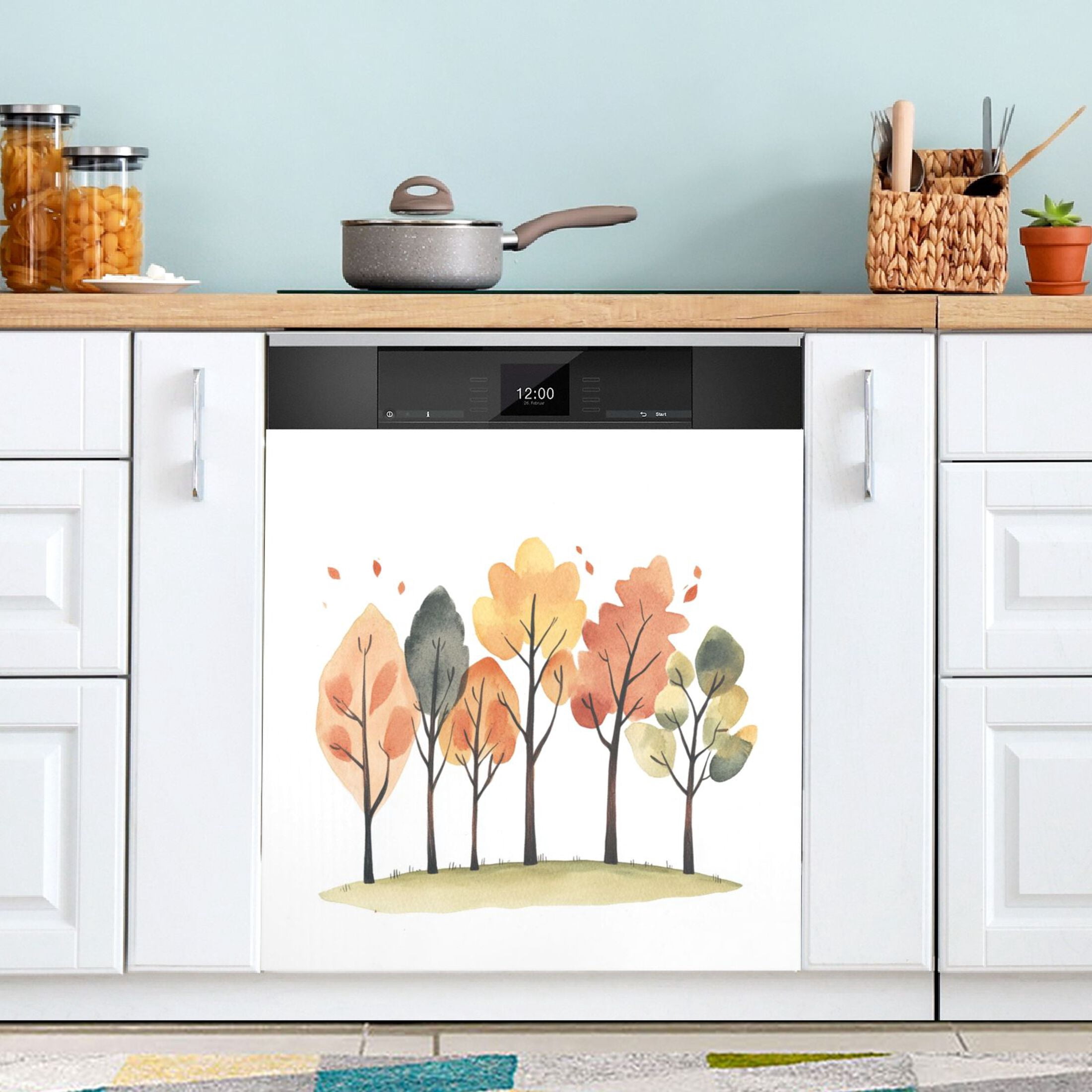 Dishwasher Magnetic Sticker 23x26 Inch Refrigerator Magnetic Sticker Washing Machine Magnetic Sticker Kitchen Panel Magnetic Sticker Home Decor Beautiful Cartoon Orange Tree