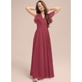 thumbnail image 3 of Drtj 2-14T Kids Junior Bridesmaid Flower Girl Elegant Formal A-line V-Neck Floor-Length Chiffon Dresses, 3 of 6
