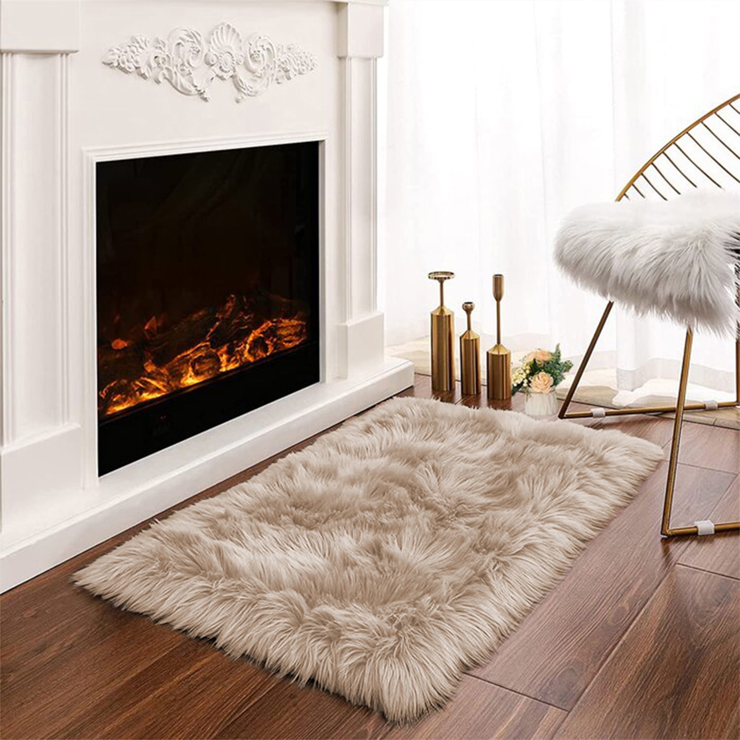Latepis 2x3 Beige Rug Faux Fur Rug Fluffy Furry Rug Throw Rug Washable Shag Rug Plush Soft Rug