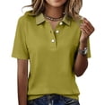 thumbnail image 3 of DENGDENG Womens Cotton Polo Shirts Summer Button Down Loose Fit V Neck Short Sleeve Tops Golf Tennis Sports Casual T Shirts,L,#03 Army Green, 3 of 6