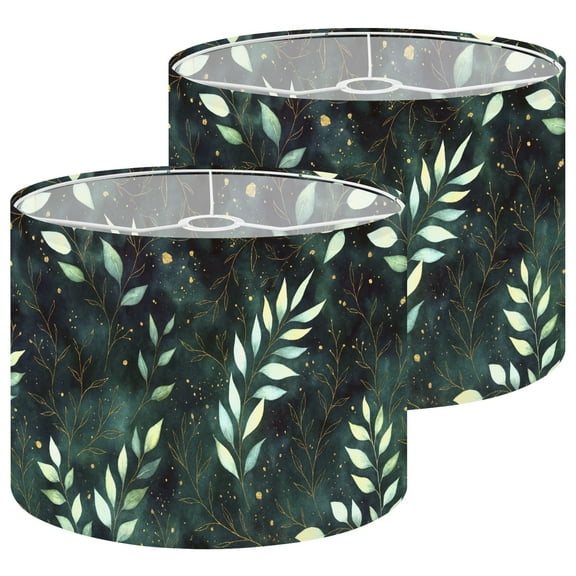 Lampshades 2 Pack Seamless Floral branch gold dark navy purple emerald green turquoise 13"x13"x10" Light Shade for Table Lamps Floor Lamps Drum Lamp Shades Lampshade Replacement Easy Assembly