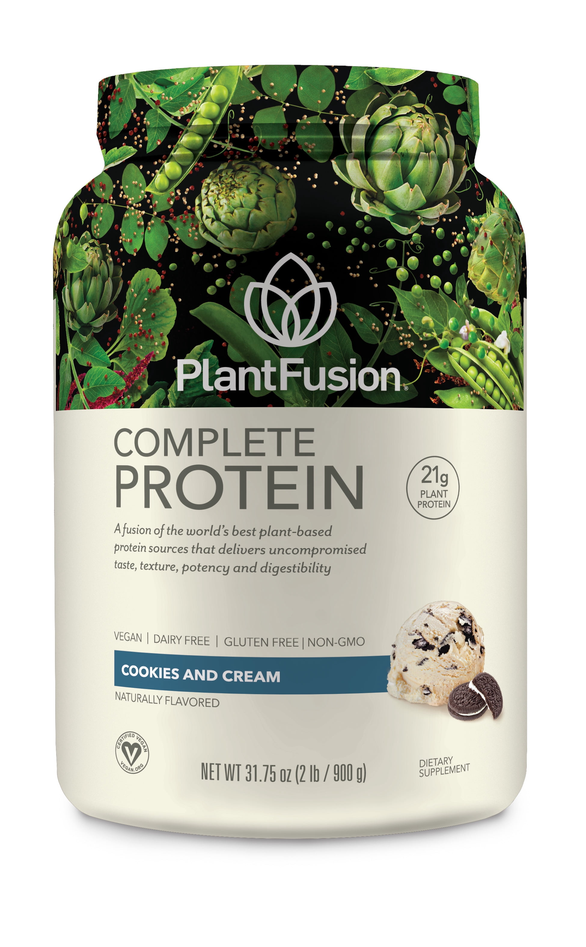 PlantFusion Complete Vegan Protein Powder, Cookies & Cream, 21g Protein