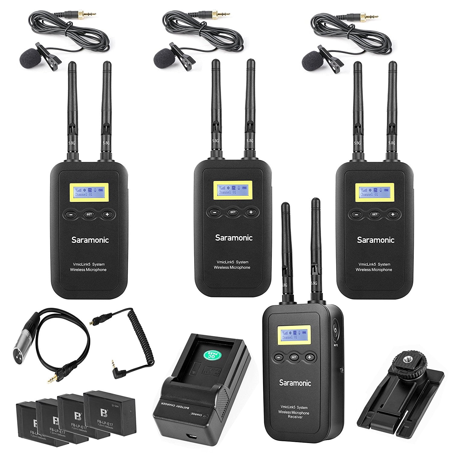 Saramonic VmicLink5 5.8GHz Wireless Lavalier Microphone System with 3 Lavalier Bodypack Transmitters & Portable Receiver - Walmart.com - Walmart.com