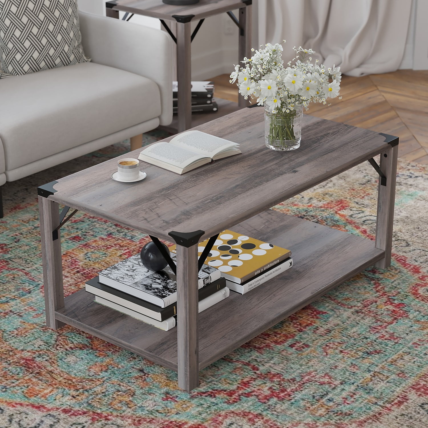Gray Wash 2 Tier Coffee Table