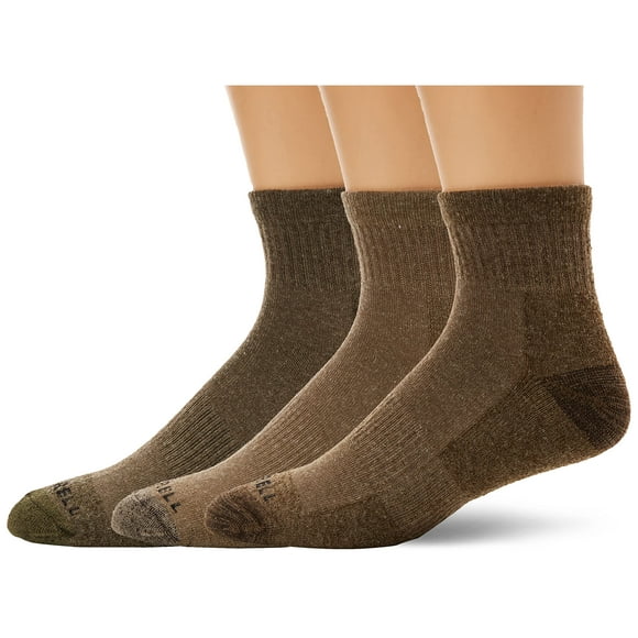 Merrell unisex adult Wool Blend Cushioned Hiking - 3 Pair Pack Sock, Olive, Oatmeal, Brown, S M Men s Shoe Size 5-8.5 US