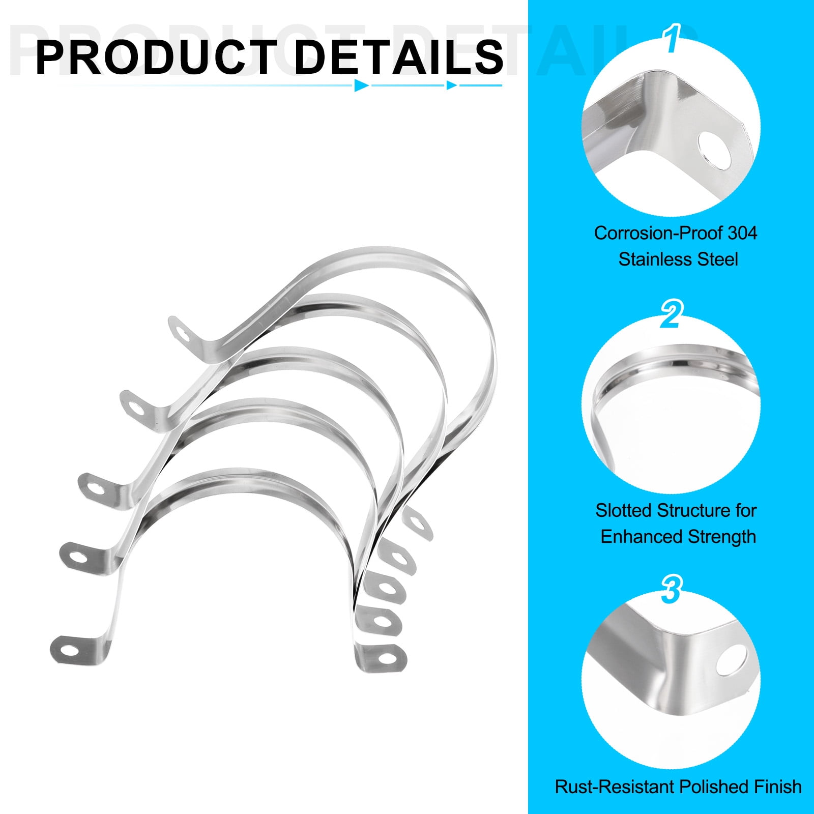 Uxcell 50pcs 3-Inch 75mm Conduit Clamps M75 U Tube Pipe Clamp Stainless Steel Rigid Pipe Strap Bracket