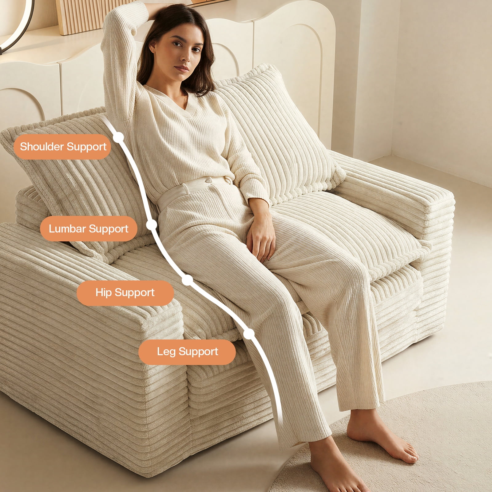 Kelyda Convertible Sofa Bed, 2 in 1 Modern Cloud Boneless Sofa Bed Loveseat Couch Sleeper Chairs for Living Room Beige