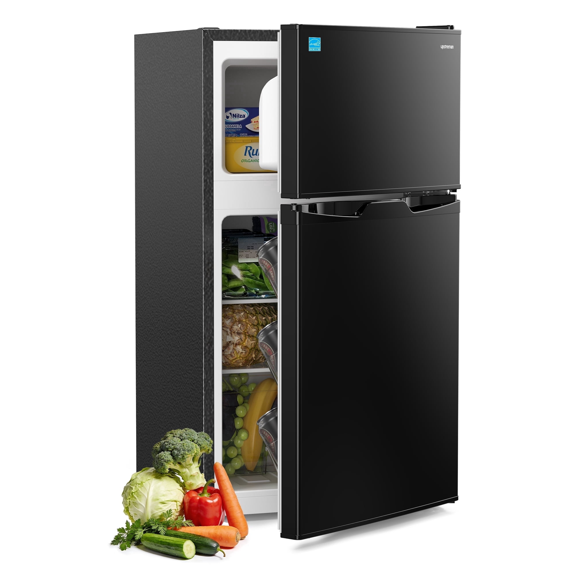 Upstreman 3.1 Cu. Ft Compact Refrigerator with Freezer, Double Door Mini Fridge Cooler Small Refrigerator, Adjustable Thermostat, Energy Star, Low Noise, TM31 Black