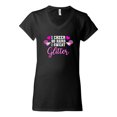 thumbnail image 2 of Wild Bobby, Cheer So Hard I Sweat Glitter Cheerleading Gift Team Squad, Pop Culture, Women Standard V-Neck Tee, Black, Small, 2 of 4