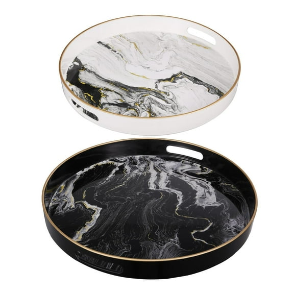 A&B Home Quinn Decorative Tray, Set of 2, Black/White