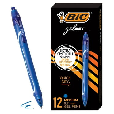 BIC Gel-ocity Retractable Quick Dry Gel Pen, Medium Point, 0.7mm, Blue Ink, 12 Count