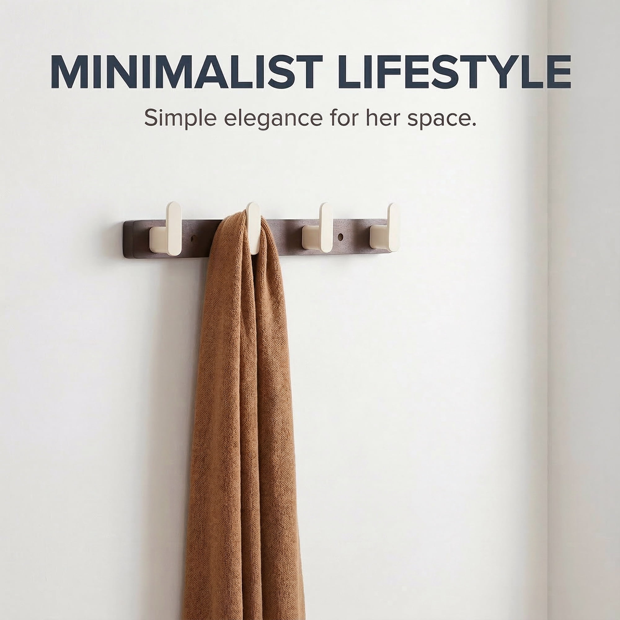 Unique Bargains Coat Rack Wall Mount Aluminum Wood 4 Hooks for Hanging Entryway White