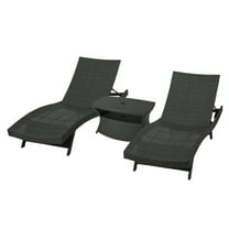 GDF Studio Steubenville Outdoor Wicker 3 Piece Armless Adjustable Chaise Lounge Chat Set, Gray