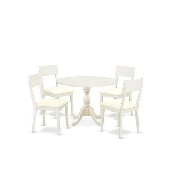 East West Furniture Dublin 5-Piece Wood Dining Set w/Ladder Back in Linen White