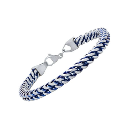 Men’s Stainless Steel and Blue Foxtail Curb Link Chain Bracelet