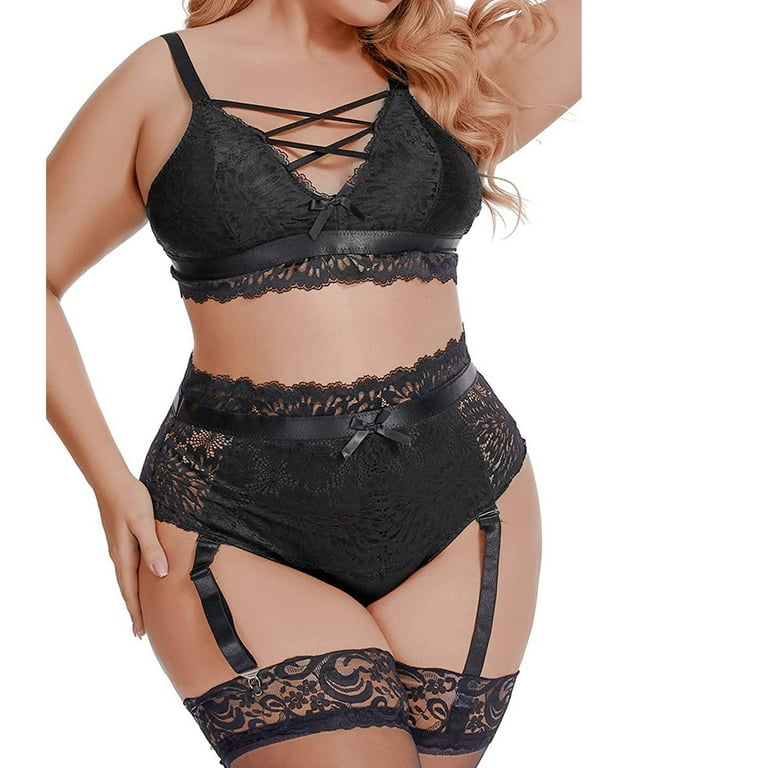 YDKZYMD Gothic Lingerie Strappy Clearance Women's Sexy Lace Bra and Panty  Sets with Stockings Sleepwear for Women Black 3XL