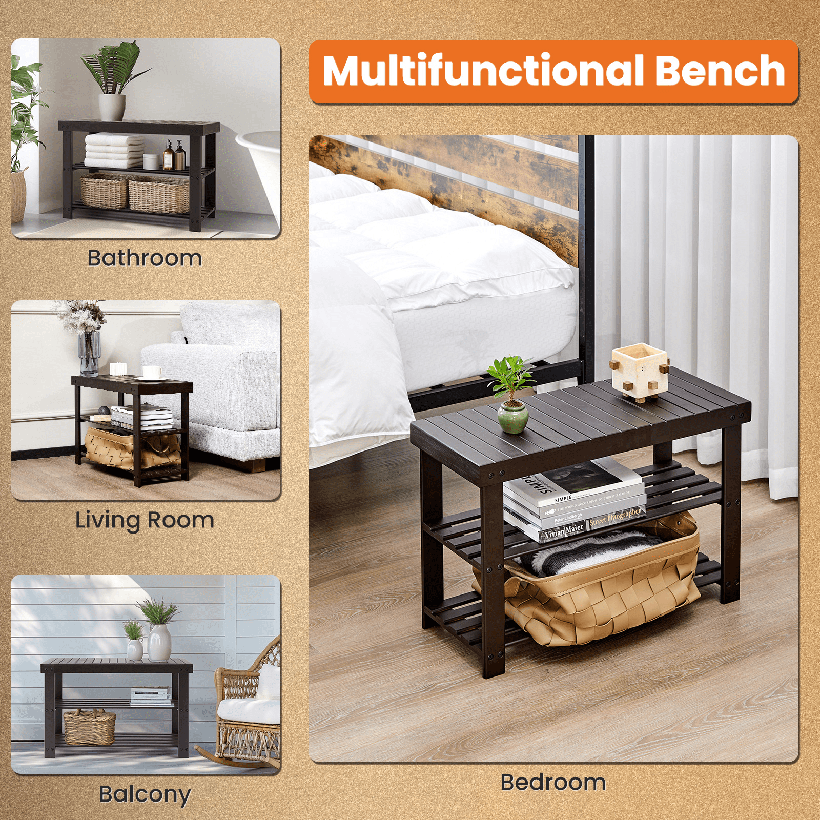 MAYEERTY 3-Tier Bamboo Shoe Rack Bench, 286Lbs Capacity, Compact Storage for Entryway, Bedroom