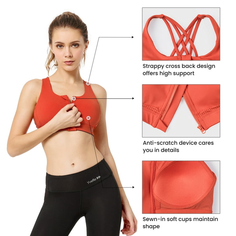 Yvette Strappy Zip Front Sports Bra High Impact Workout Bra for Running  Spinning Dancing Women, Orange Red : : Clothing, Shoes &  Accessories