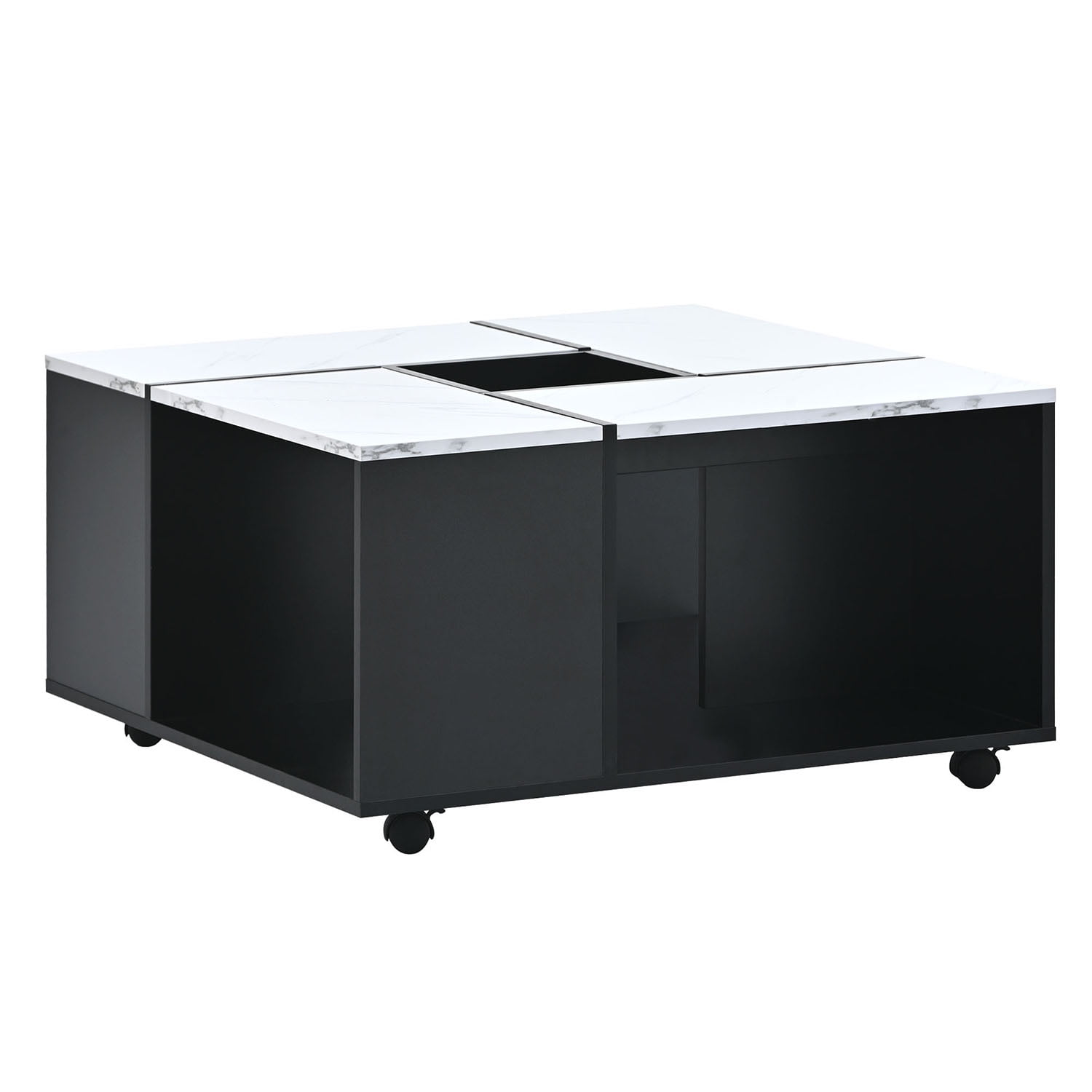 Kadyn 2-layer Coffee Table, Sofa Center Table with Casters, UV High-gloss Marble Center Table with Removable Tray for Living Room, White+Black Kadyn 2-layer Coffee Table, Sofa Center Table with Casters, UV High-gloss Marble Center Table with Removable Tray for Living Room, White+Black
