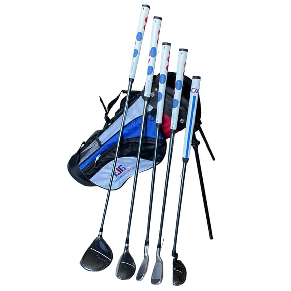 Fingerprints Junior Golf Club Set - Perfect for Junior Golfers - Left-Handed Complete for Golfer 52-60" tall with Driver, Hybrid, 7i, PW, Putter & Stylish Stand Bag