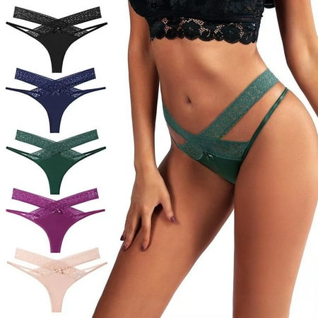 

Pholeey Sexy Thongs Women Underwear 5 Pack Lace T BackG-Strings Female Bikini Panties