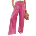 thumbnail image 1 of Pantalones de pierna ancha para mujer, elásticos, de cintura alta, color puro, informales, para citas diarias, playa, sandía, rojo, L, 1 of 5