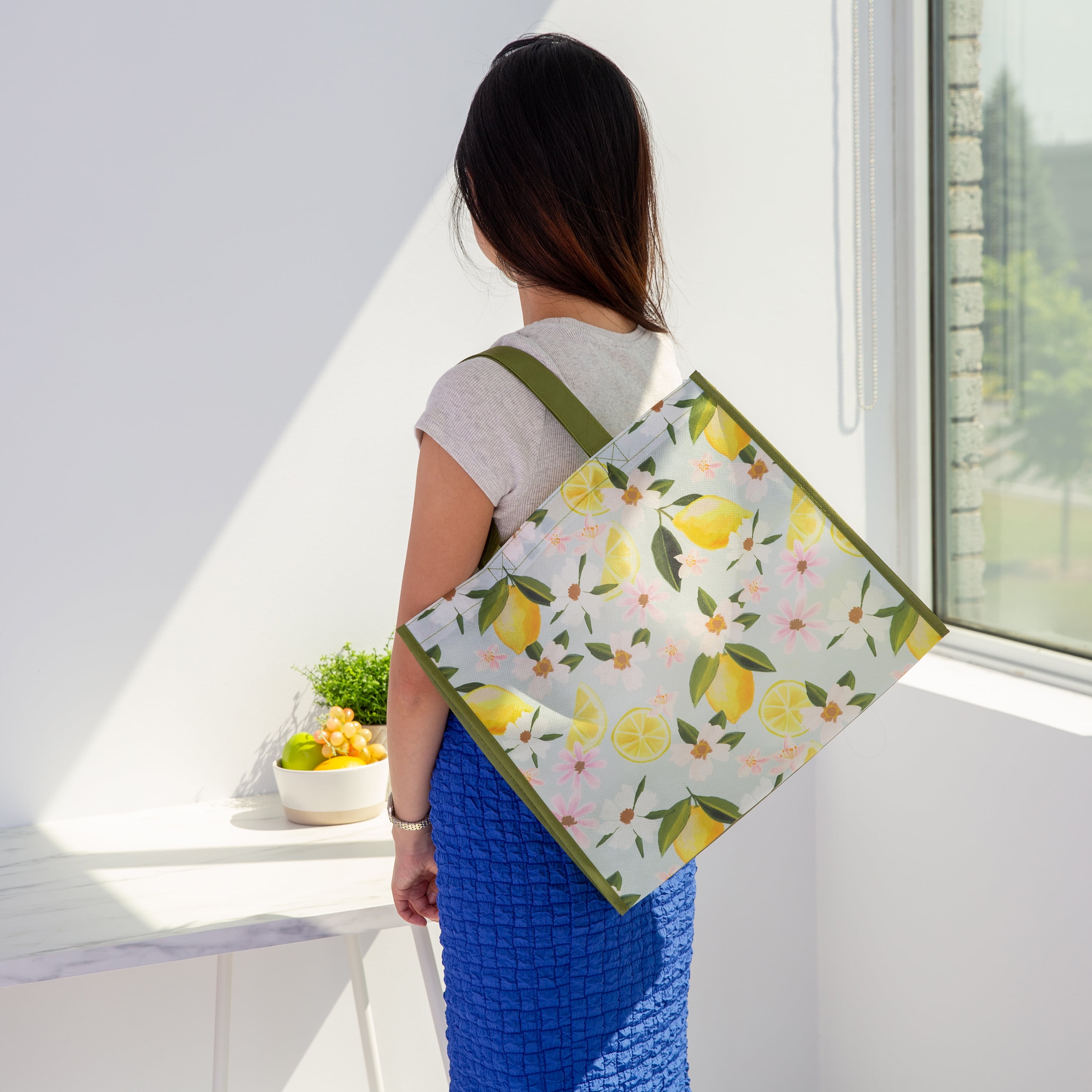 Spring-Themed 2026 Reusable Grocery Bag with Bottle Holder – Reusable Shopping bag for groceries