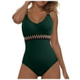 thumbnail image 3 of Yindaity Womens One Piece Swimsuits Womens One Piece Swimsuit Sport Modest Bathing Suits Cute Color Block Ribbed High Cut Swim Suits (Green,S), 3 of 6