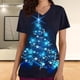 thumbnail image 2 of Blusa de Manga Corta, Cuello en V Impresión de Bolsillo Superior, Moda de la Mujer Casual Poliéster Blusa de Spandex, 2 of 4