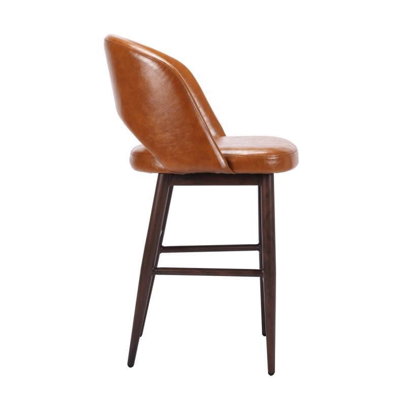 Plata Import Executive Stool in Tan, PU Executive Stool, Mid-Century Counter Stool, Tan PU Counter Stool, Kitchen PU Stool, Island Stool, Modern Counter Stool, with Backrest and Footrest