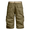 thumbnail image 4 of Men's 3/4 Cargo Shorts Below Knee Elastic Waist Shorts Long Capri Below the Knee Big and Tall Cargo Short Pants Multi-Pocket Outdoor Work Relaxed Fit Pants,Yellow L, 4 of 5