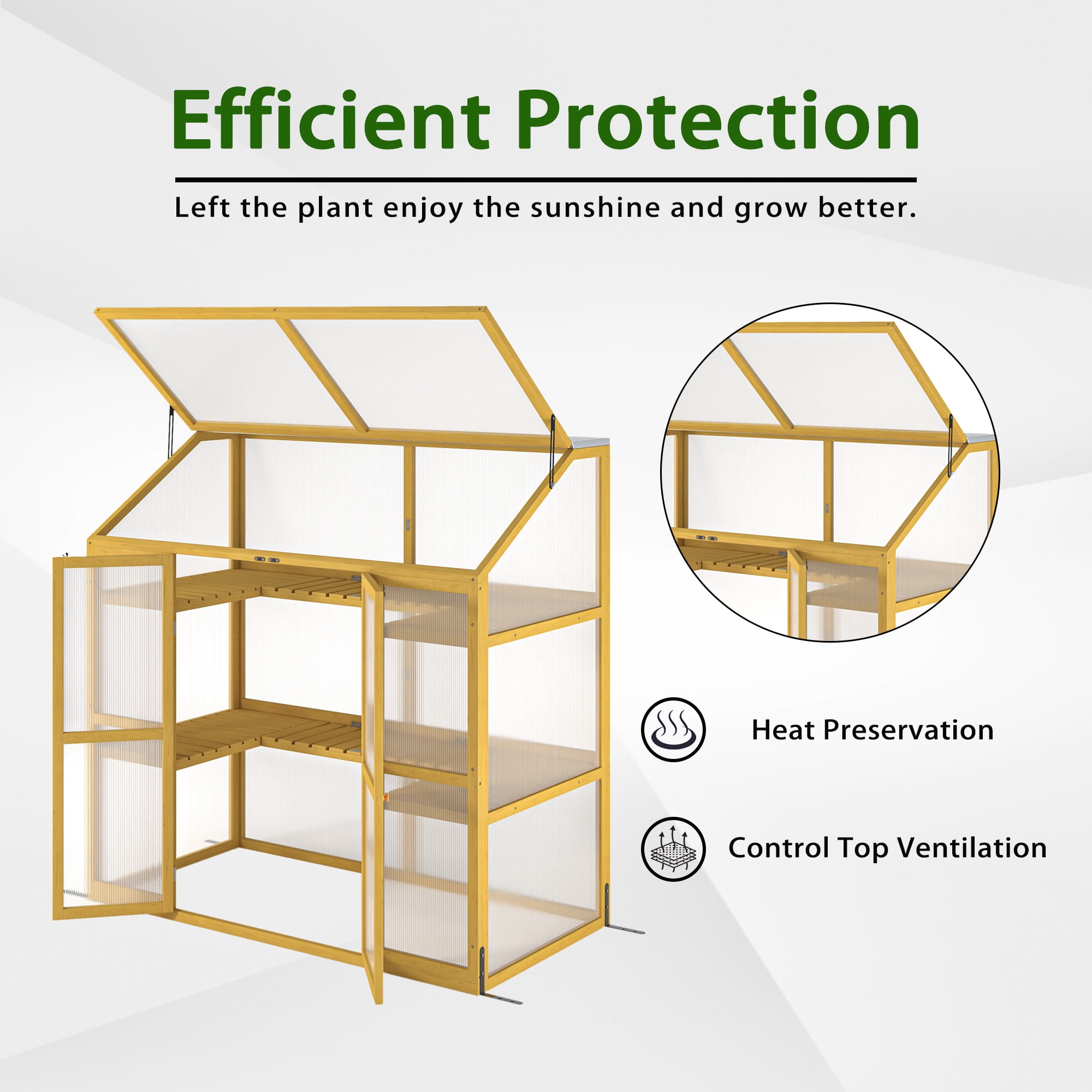 DSstyles Cold Frame Greenhouse, Mini Wooden Greenhouse Raised Flower Planter Shelf With Transparent Doors And 2 Tier Shelves, Small Greenhouse For Indoor Outdoor Garden Yard