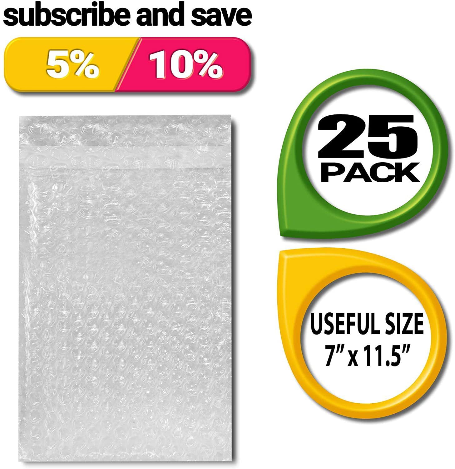 7" x 11.5" Bubble Pouches Clear Self Sealing Cushioning Shipping Bags 25 Count 