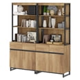 thumbnail image 6 of WAMPAT 2 PCS Modern 72" Tall Bookcases with Metal Base and Adjustable Shelves, Library Book Shelf with Storage Cabinet and Open Book Shelfs, Wood Bookshelves for Home Office, Living Room, Oak, 6 of 13