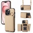 thumbnail image 1 of For Iphone 15 Crossbody Ring Wallet Leather Back Cover Phone Case(Brown),iPhone 14 Pro, 1 of 7