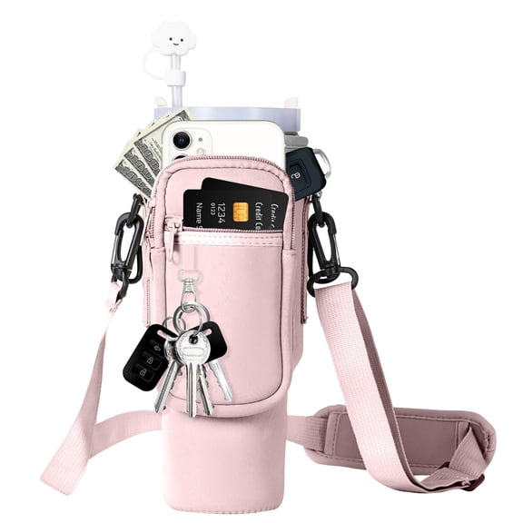 40oz Insulated Water Bottle with Handle, Stainless Steel Ice Cup Set with Handbag, Diving Material Vacuum Flask for Car, Personalized Letter Cup