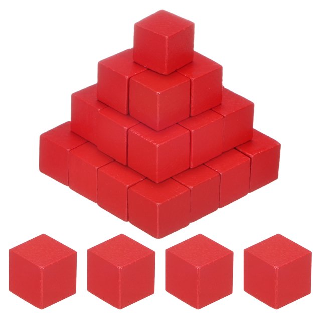 Uxcell Paquete de 50 Cubos de Madera DIY, Bloques de Madera Natural de 2.5cm en Color, Rojo