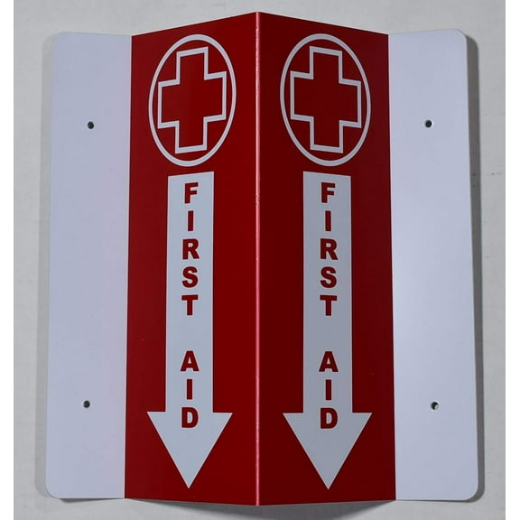 First AID 3D Projection Sign/First AID Sign (RED/White,Plastic,4X10)-Les Deux cotes line (ref-2201)