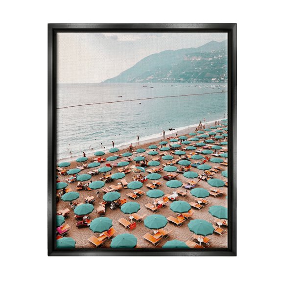 Stupell Beach Umbrellas Coastal Vacation Landscape Photography Black Floater Framed Art Print Wall Art
